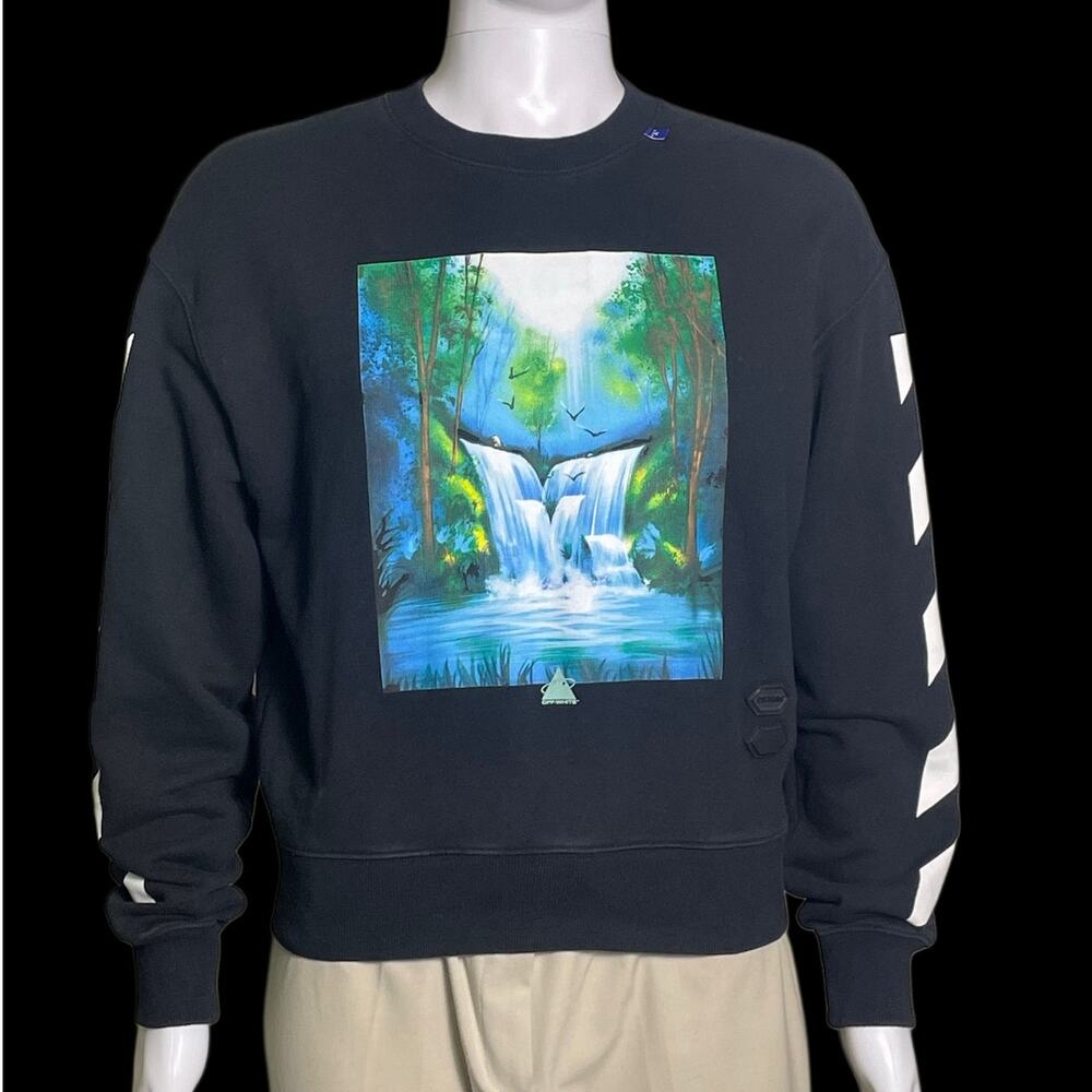 2019 Off-White c/o Virgil Abloh Main Label Waterfall Over Black Sweatshirt XXS